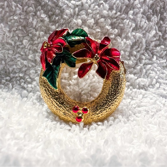 Jewelry - Vintage‎ 1960s Holiday Wreath Brooch Christmas